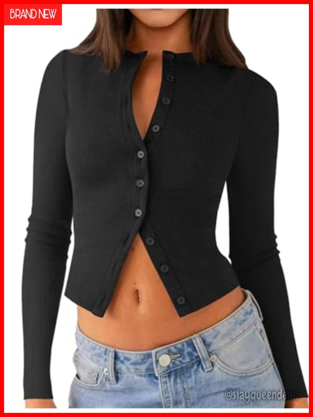 Ribbed Long Sleeve Crop Cardigan Button Up Lightweight Y2K Top
